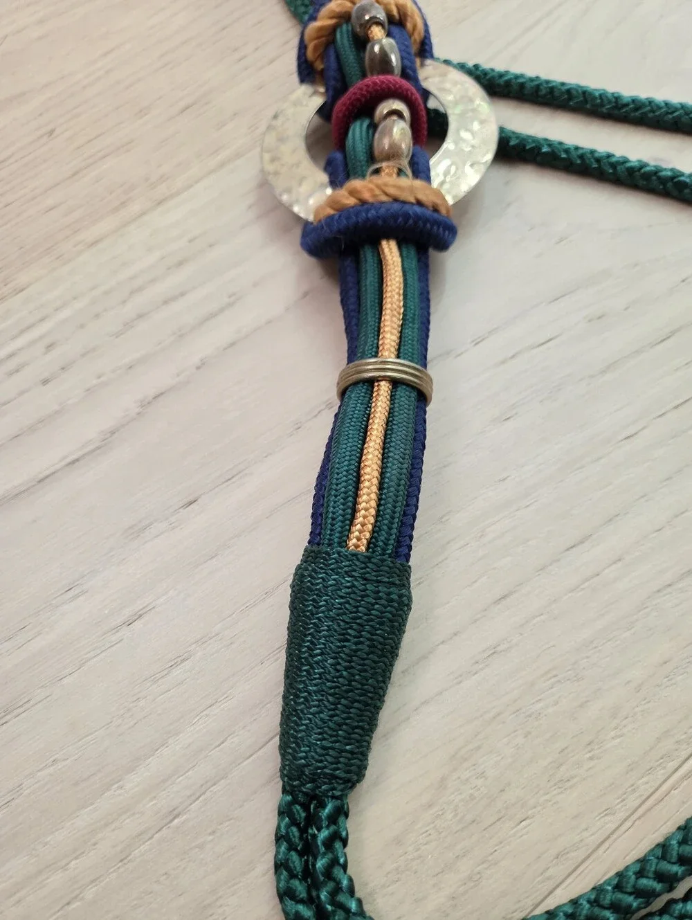 VTG 80s Bohemian Multi Color Braided Rope Cord Medallion Statement Belt 1X